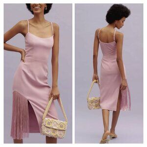 BNWT Anthropologie Pink Midi Dress with Fringe